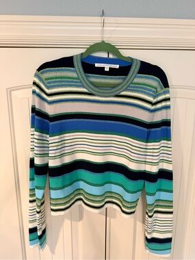 Veronica Beard Multicolor Striped Sweater - Blue/Green with Metallic Accents